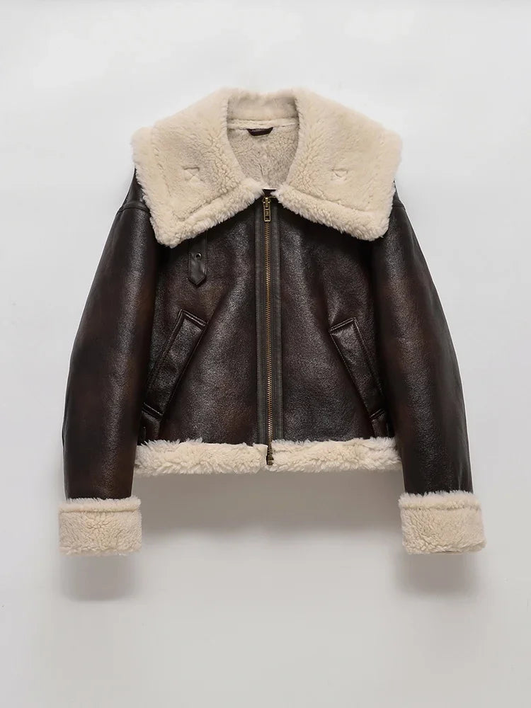 New Women Thick Warm Faux Leather Fur Jacket Autumn Winter Female Streetwear Moto Biker Zipper Coat Vintage Outwear 2025