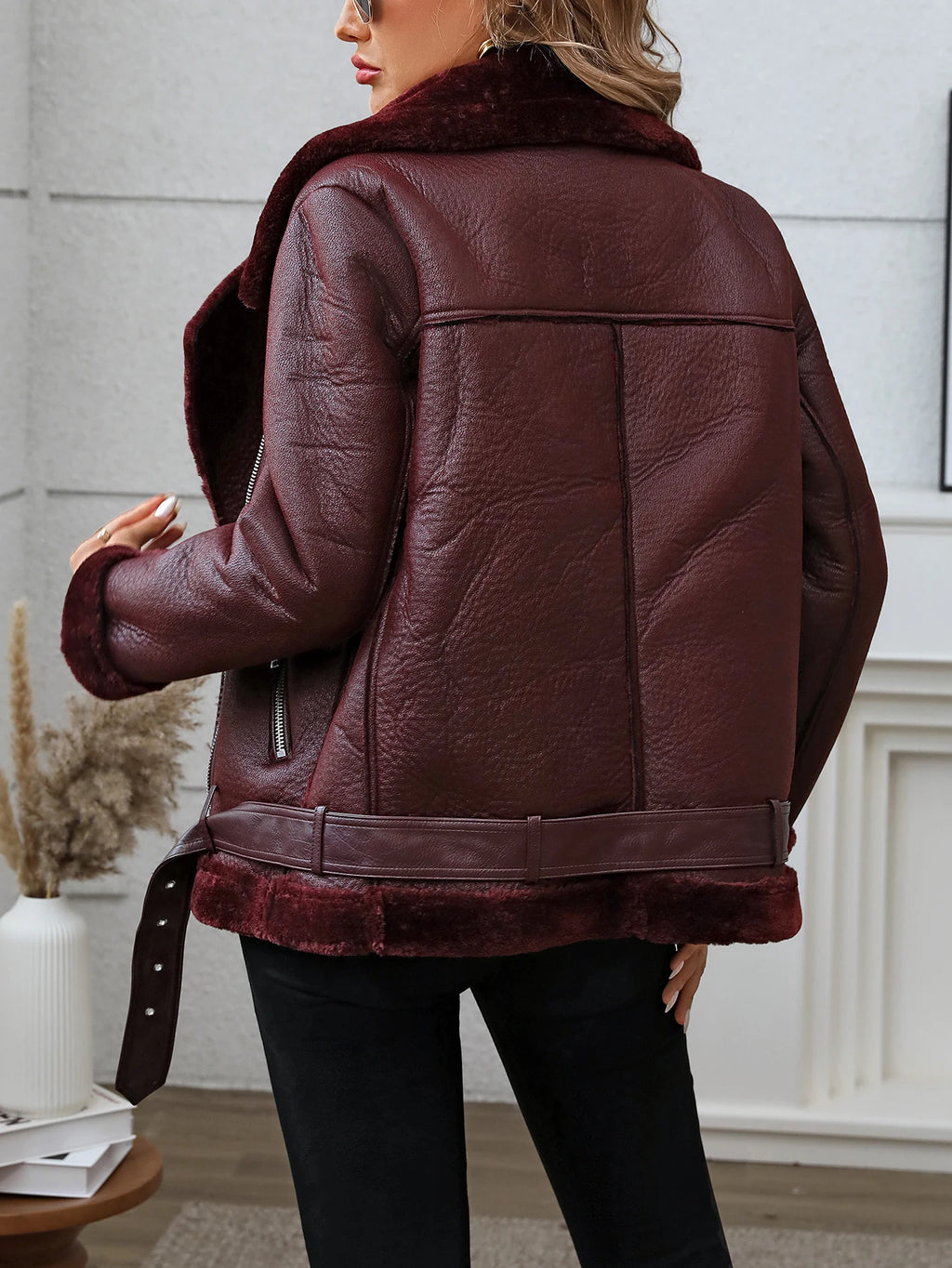 Fitaylor Winter Women Faux Fur Leather Jacket Casual Lady Thick Warm Leather Coat High Street Motorcycle Outwear