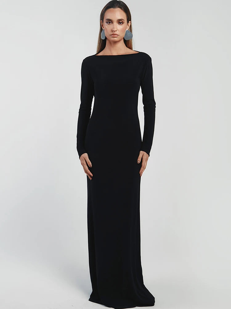 Mozision Backless Long Sleeve Sexy Maxi Dress Women Gown Autumn Winter New High Waist Pleated Club Party Long Dress Elegant