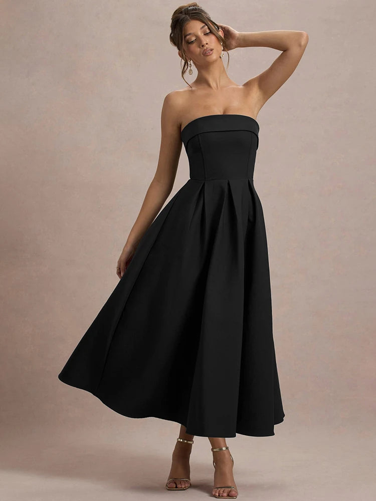 Mozision Off-shoulder Strapless Sexy Midi Dress Women Fashion Elegant Sleeveless Backless High Waist A-line Club Party Dress New