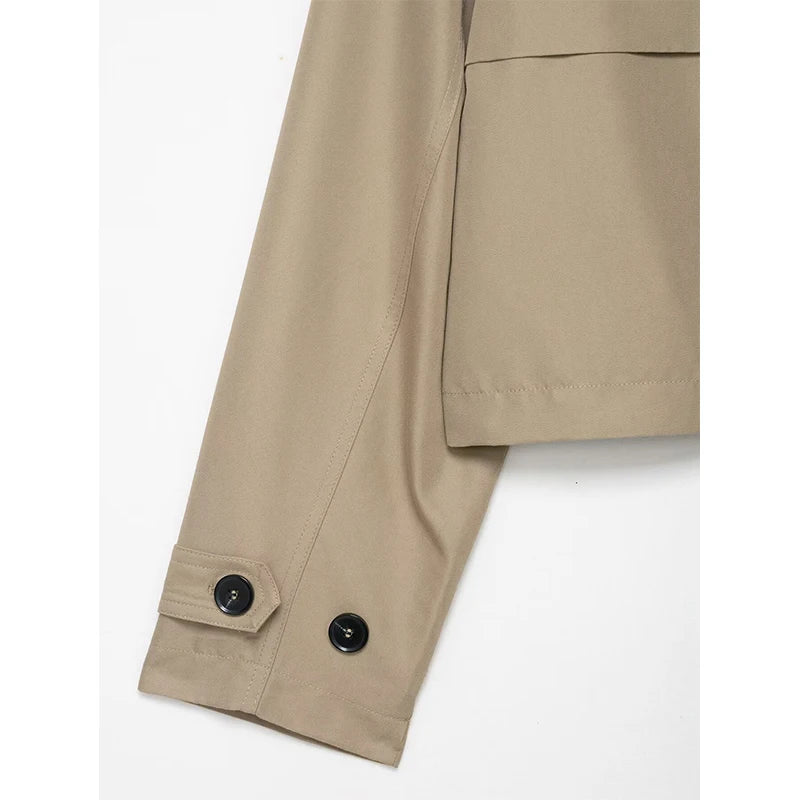 Women's Fashion Double Breasted Short Trench Coat Turn-down Collar Long Sleeve Coats Vintage Female Outerwear Chic Tops