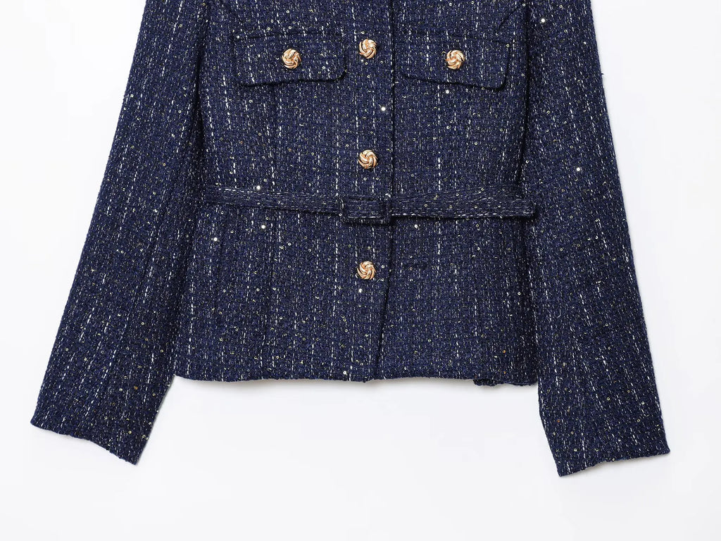 2025 Autumn New Products Women's Fashion Temperament All-match Gold Button Round Neck Long Sleeve Jacket