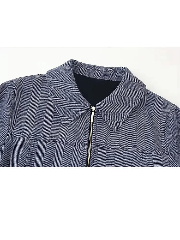 HH Autumn Women Chic Zipper Lapel Long Sleeves Short Jacket+High Waist Side Pocket Casual Loose Solid Trousers 2-Piece Set