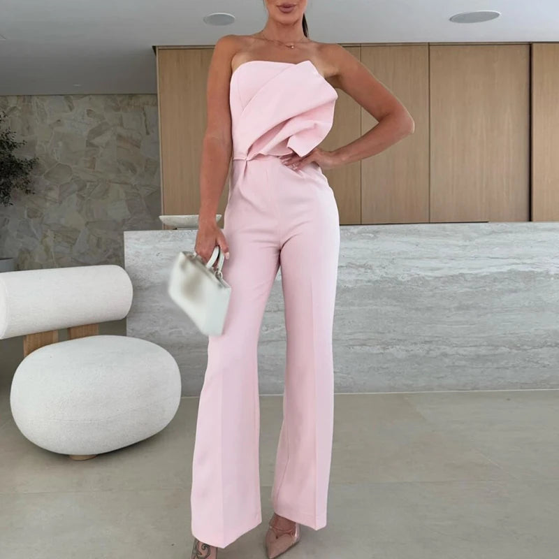 Casual Women's Commute Jumpsuits High Street Fashion Solid Color Wide Leg Straight Romper Sexy Slim Backless Sleeveless Playsuit