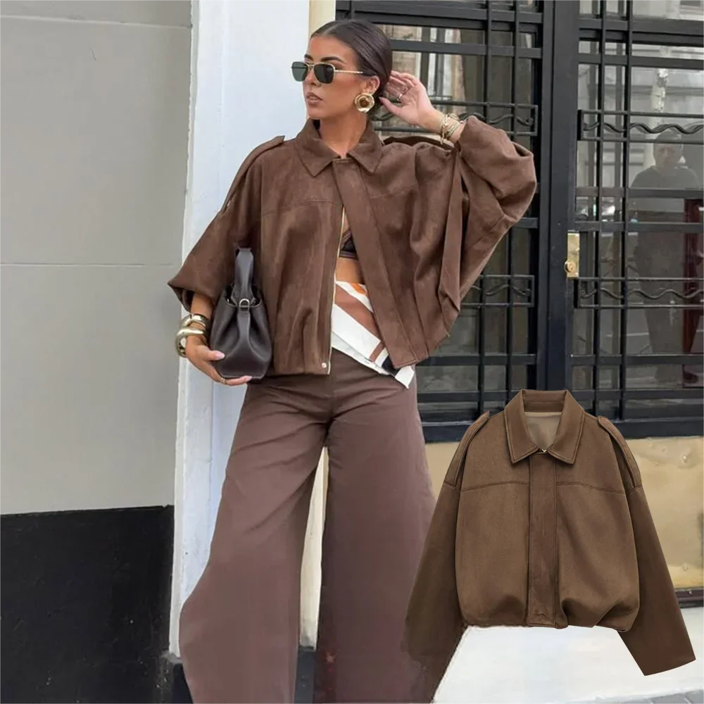 KONDALA Casual Soft Martini Green Bomber Jackets Women Long Lantern Sleeve Oversized Autumn Winter Coats Fashion 2025 Outwears