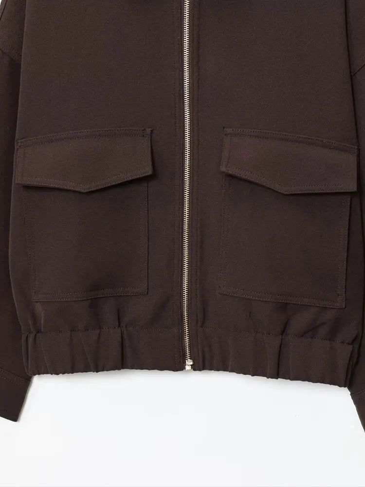 NLZGMSJ Women's 2025 Autumn Elegant Clothing Jacket Vintage Lapel Collar Zipper Full Sleeve Pocket Coat Lady Outerwears