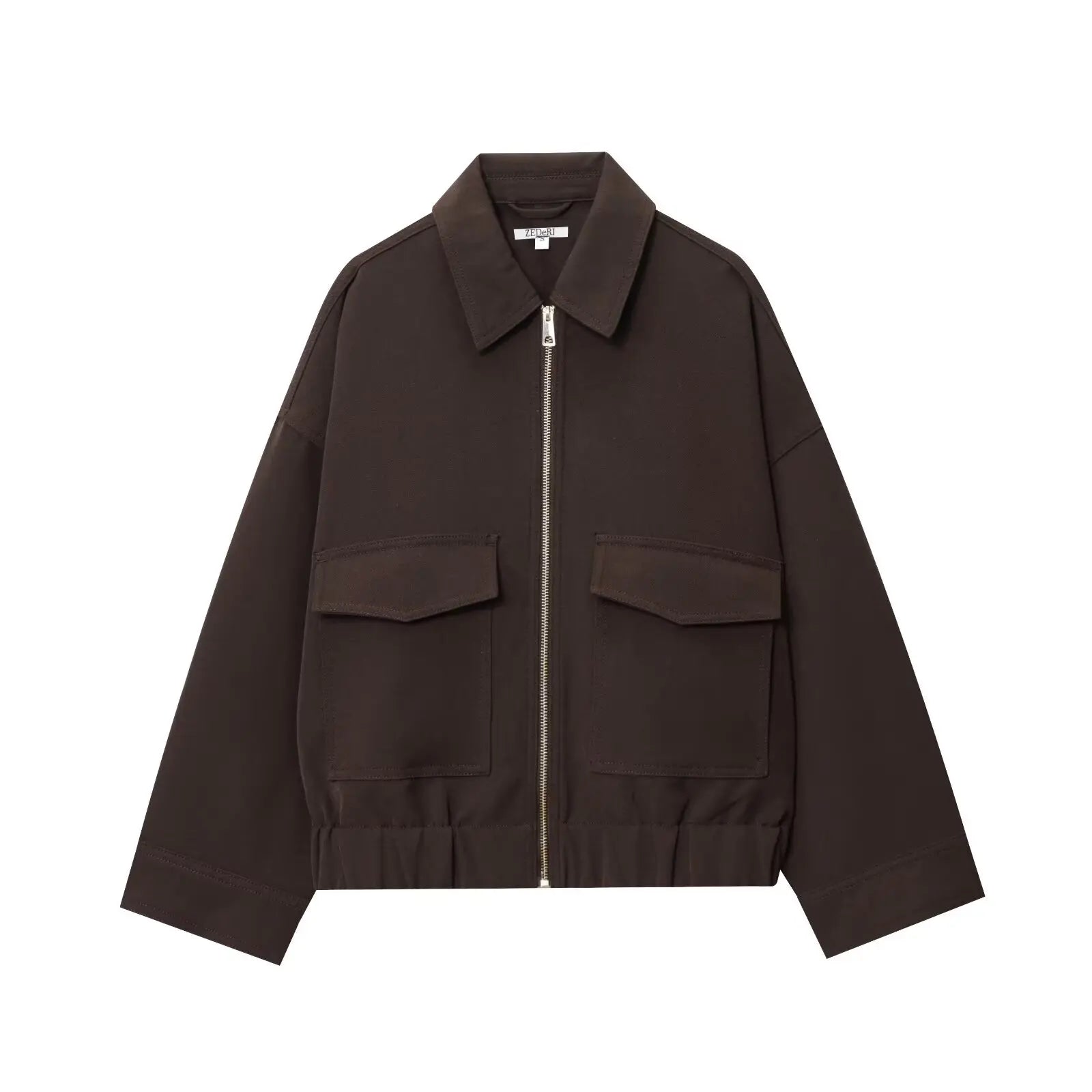 NLZGMSJ Women's 2025 Autumn Elegant Clothing Jacket Vintage Lapel Collar Zipper Full Sleeve Pocket Coat Lady Outerwears