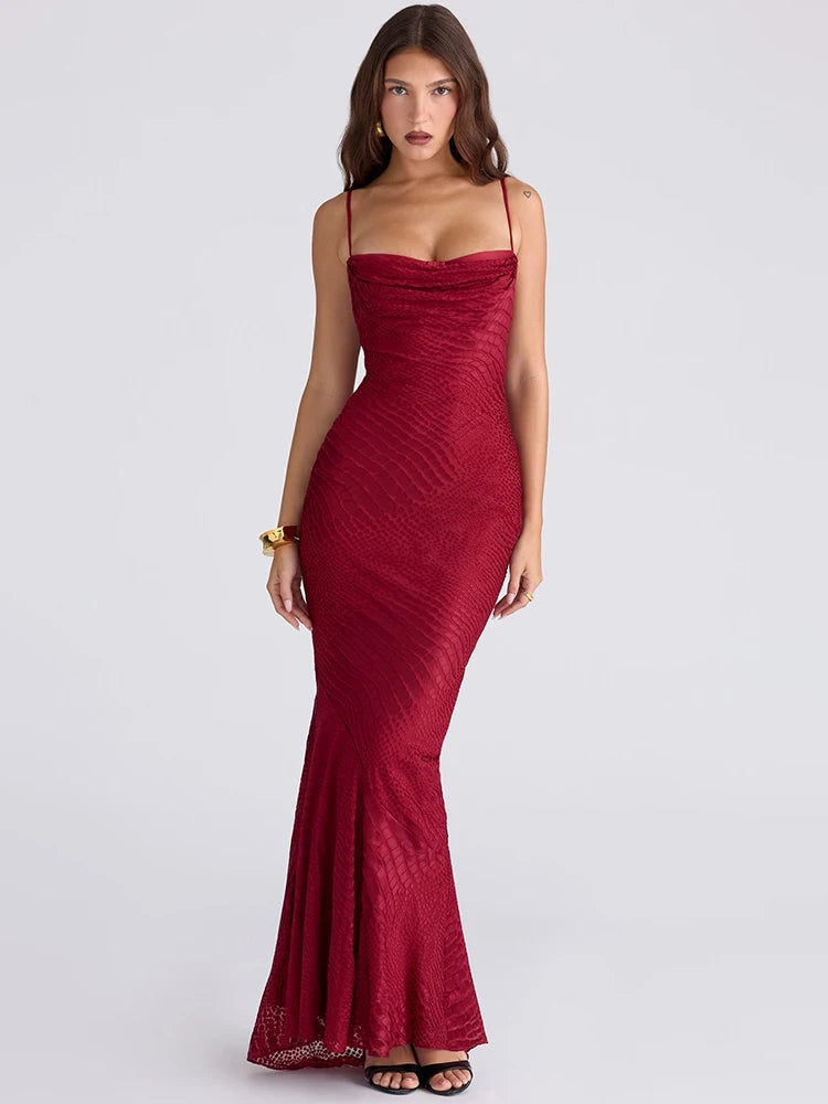 Mozision Spaghetti Strap Backless Sexy Maxi Dress Women Gown Elegant Zipper Sleeveless Evening Club Party Fishtail Long Dress