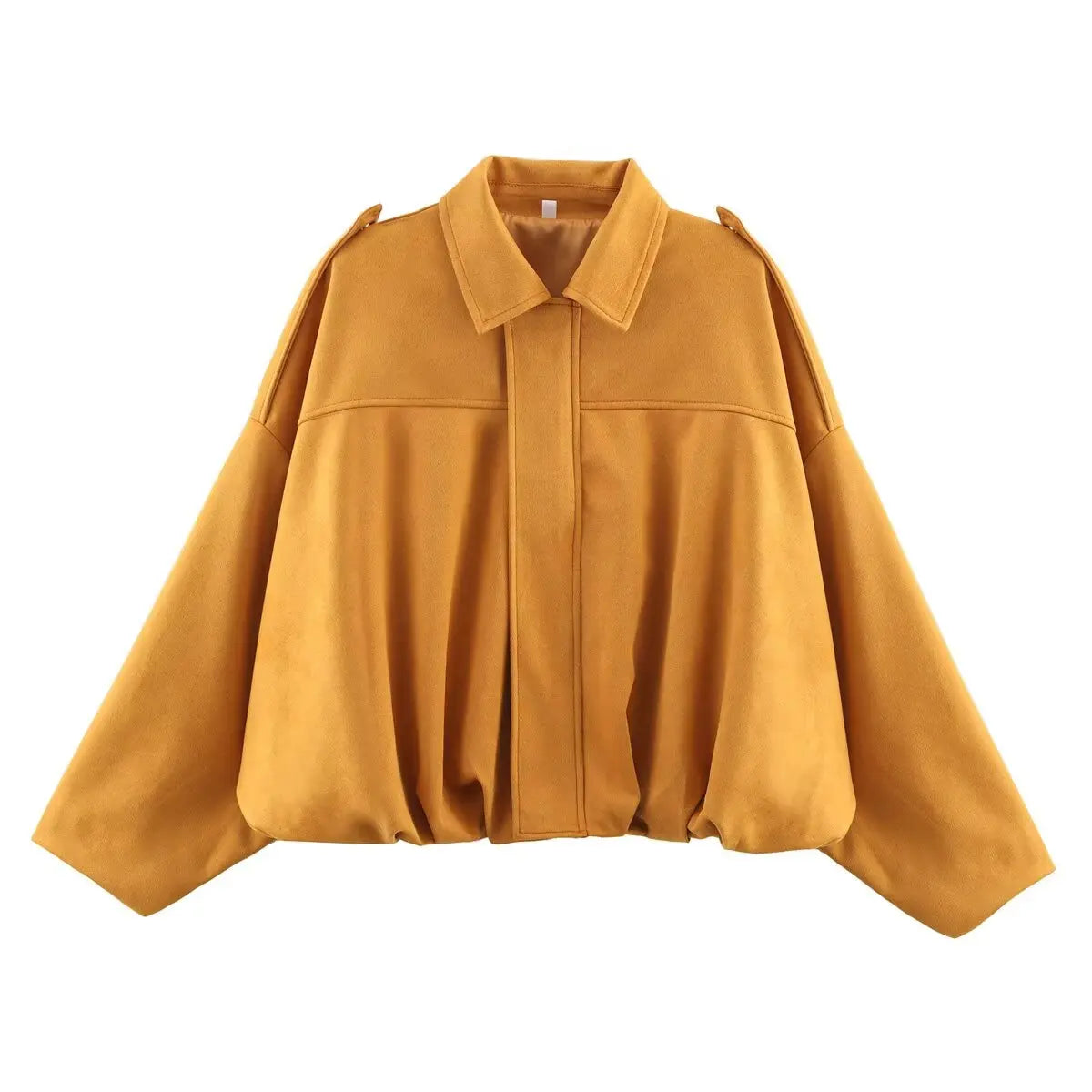 YENKYE New 2025 Women Suede Textured Bomber Jacket Long Sleeve Lapel Collar Loose Coats Casual Female Outerwear Chic Tops