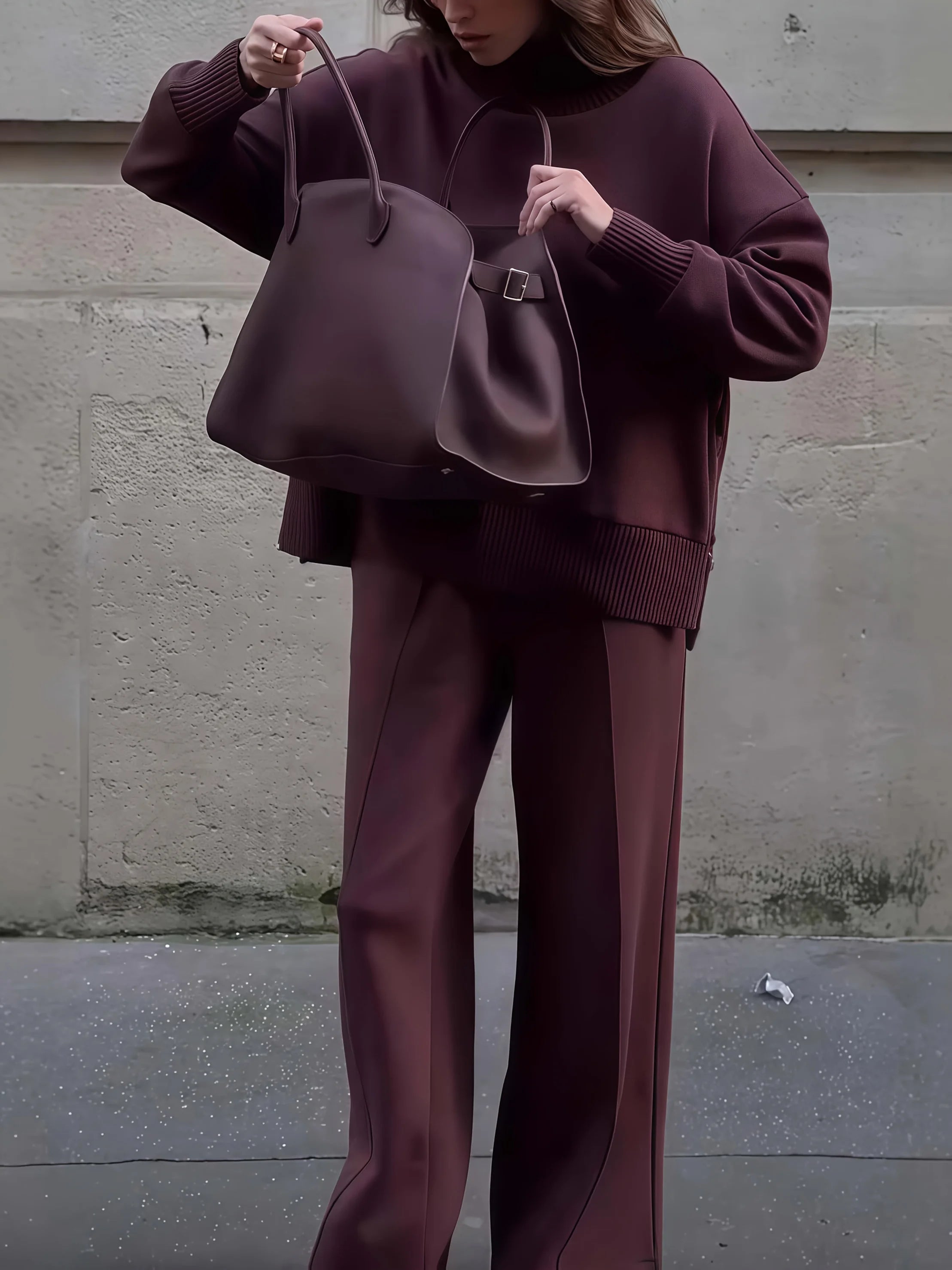 2025 new women's fashionable casual sportswear two-piece set women's wool sportswear wide leg pants two-piece set,