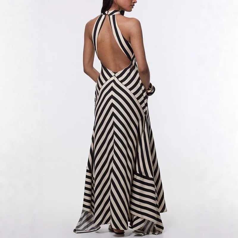 Summer Women Stripe Guest Mermaid Dress Elegant Halter Backless Corset Slim Cocktail Party Evening Celebrity Dress Prom Gown