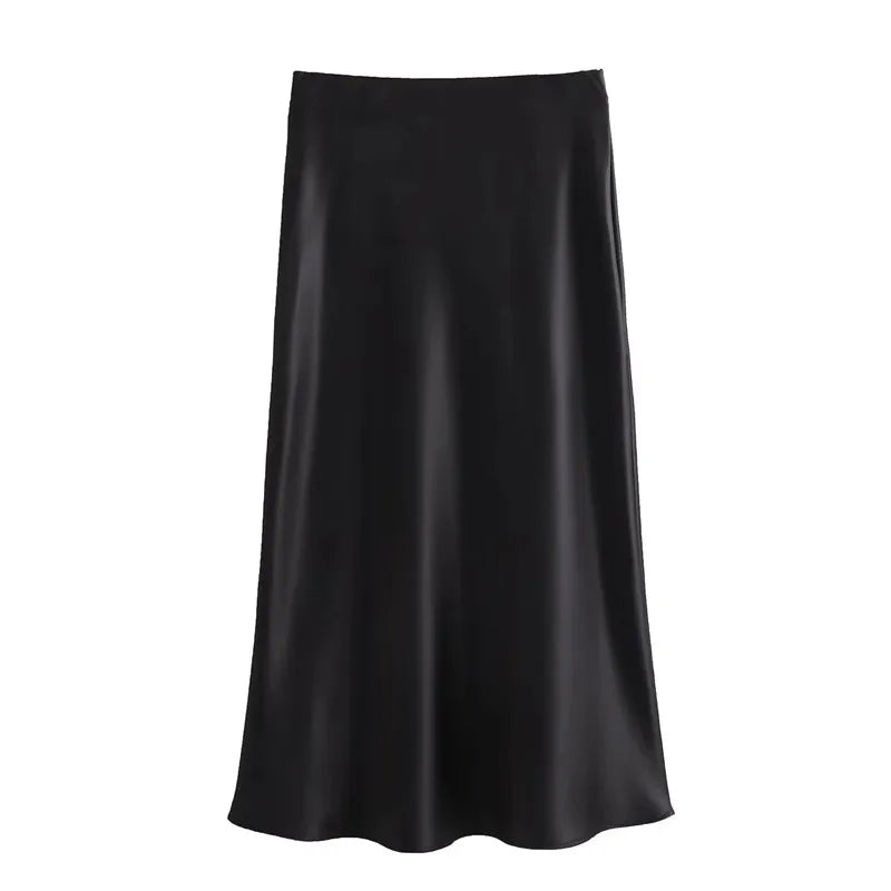 MUJER Woman 2025 Satin Skirt Women High Waist Long Skirts For Women Summer Black Midi Skirt Woman Office Elegant Women's Skirts