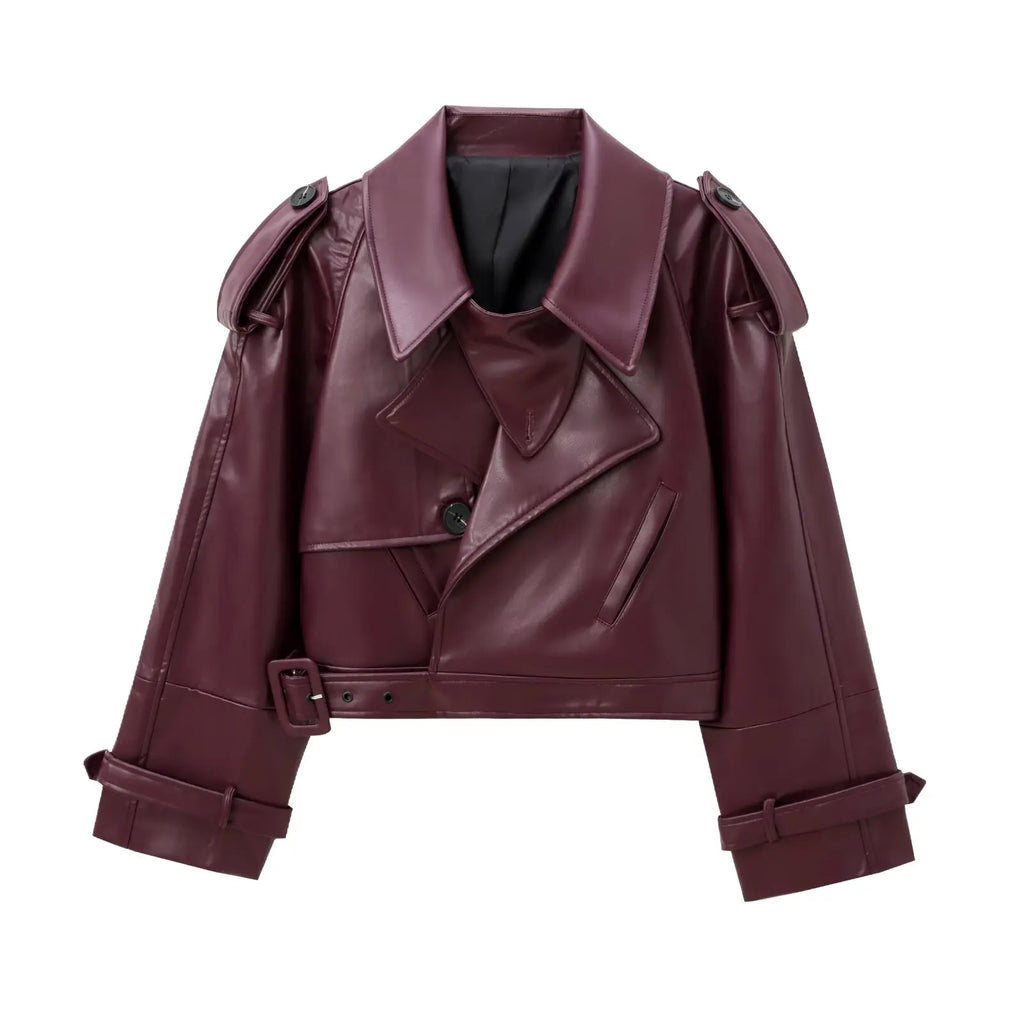 MUJER Faux Leather Bomber Jackets for Women Fashion Cropped Jacket Woman Streetwear Outerwears Long Sleeve Jacket Women Coats
