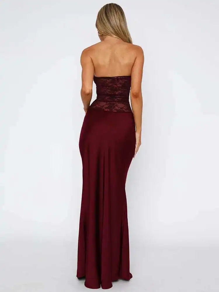 JULISSA MO Patchwork Sexy Strapless Sheer Lace Women Mermaid Dress Black Backless Maxi Dress Summer Slim Elegant Party Clubwear