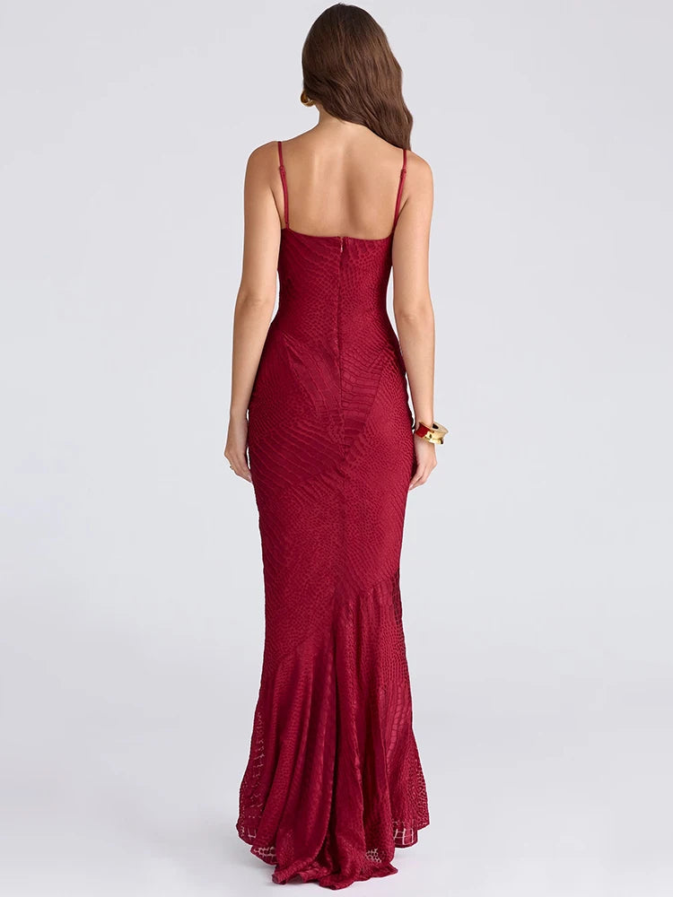 Mozision Spaghetti Strap Backless Sexy Maxi Dress Women Gown Elegant Zipper Sleeveless Evening Club Party Fishtail Long Dress