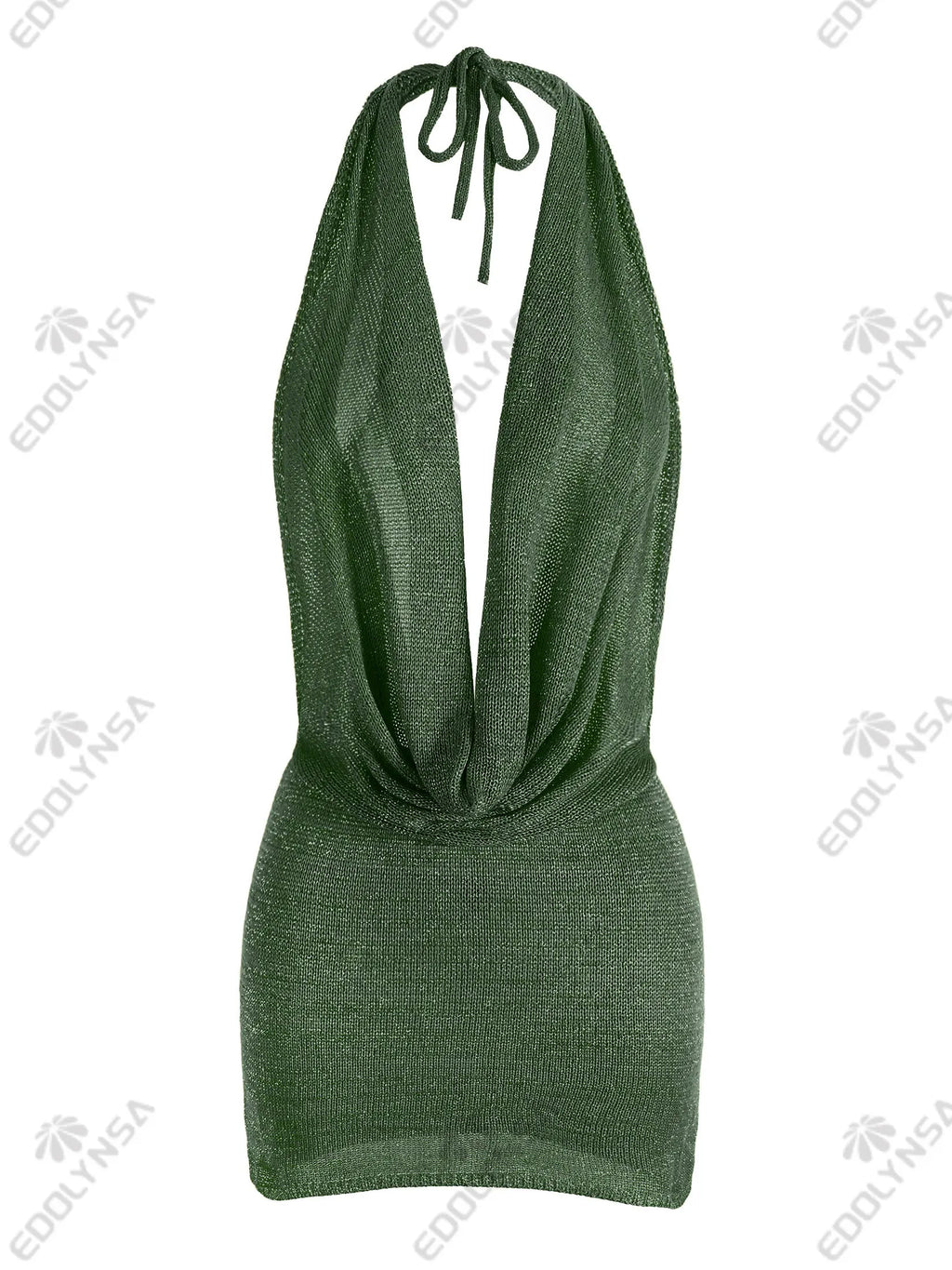 Sexy Stacked Deep V Neck Bright Silk Backless Knit Beach Mini Dress 2025 Women Summer Vacation Dresses（Belt not included）K145