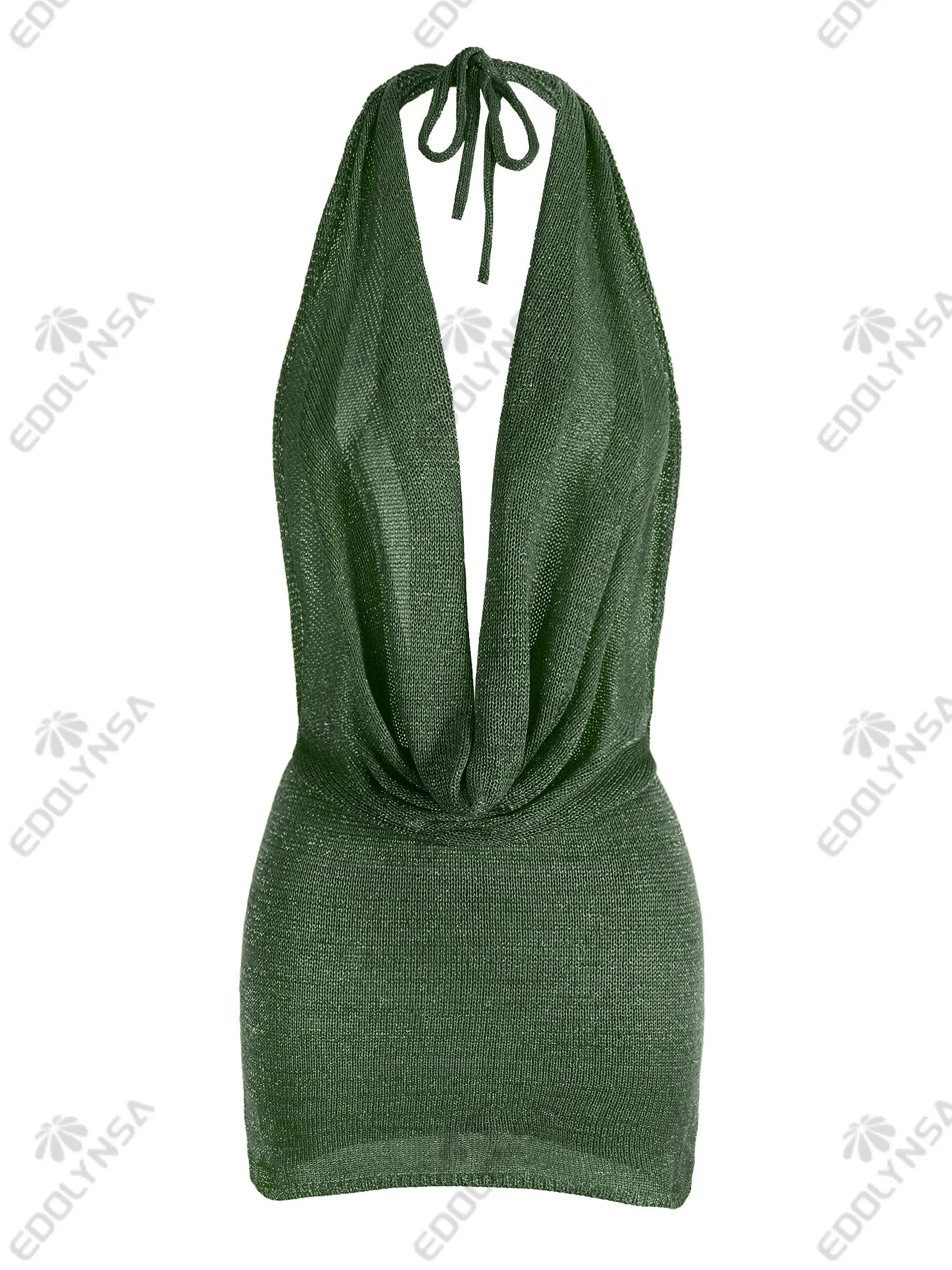 Sexy Stacked Deep V Neck Bright Silk Backless Knit Beach Mini Dress 2025 Women Summer Vacation Dresses（Belt not included）K145