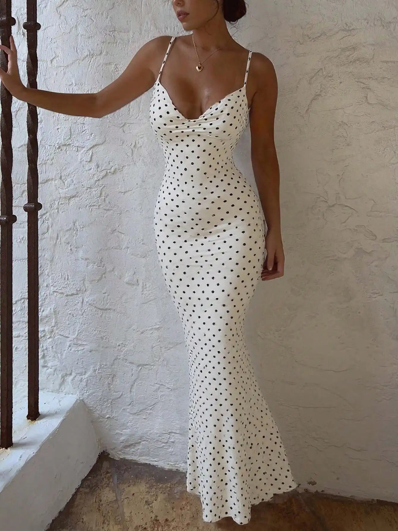 Spring Clothes, Sexy Valentine's Day Women Dress, Polka Dots Mermaid Dress, Elegant Backless Women Dresses, Date Sweet Daily