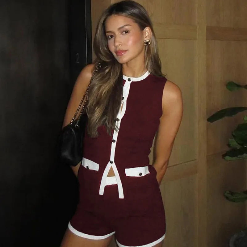 Tuularose Women's Shorts Set Spring Sexy Sleeveless Cardigan Tank Top Slim Shorts Set Casual Office Female Shorts Two Piece Set