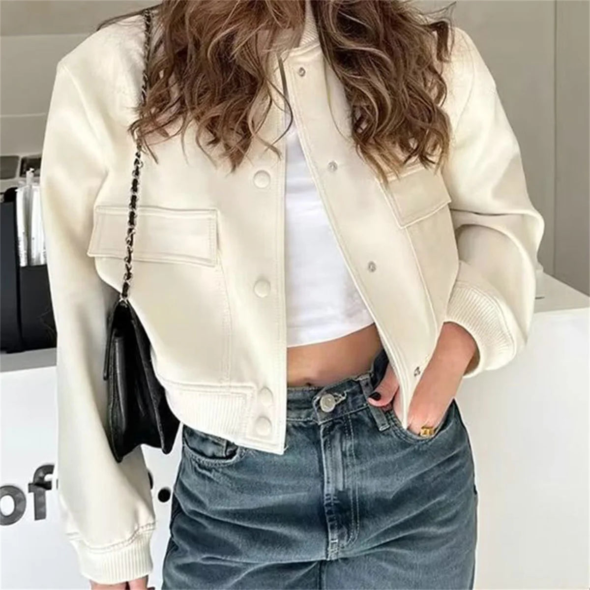 Fashion Single Breasted Jacket For Women 2025 Autumn Spring Long Sleeve Pocket Coat Lady Vintage Loose Streetwear Chic Casual