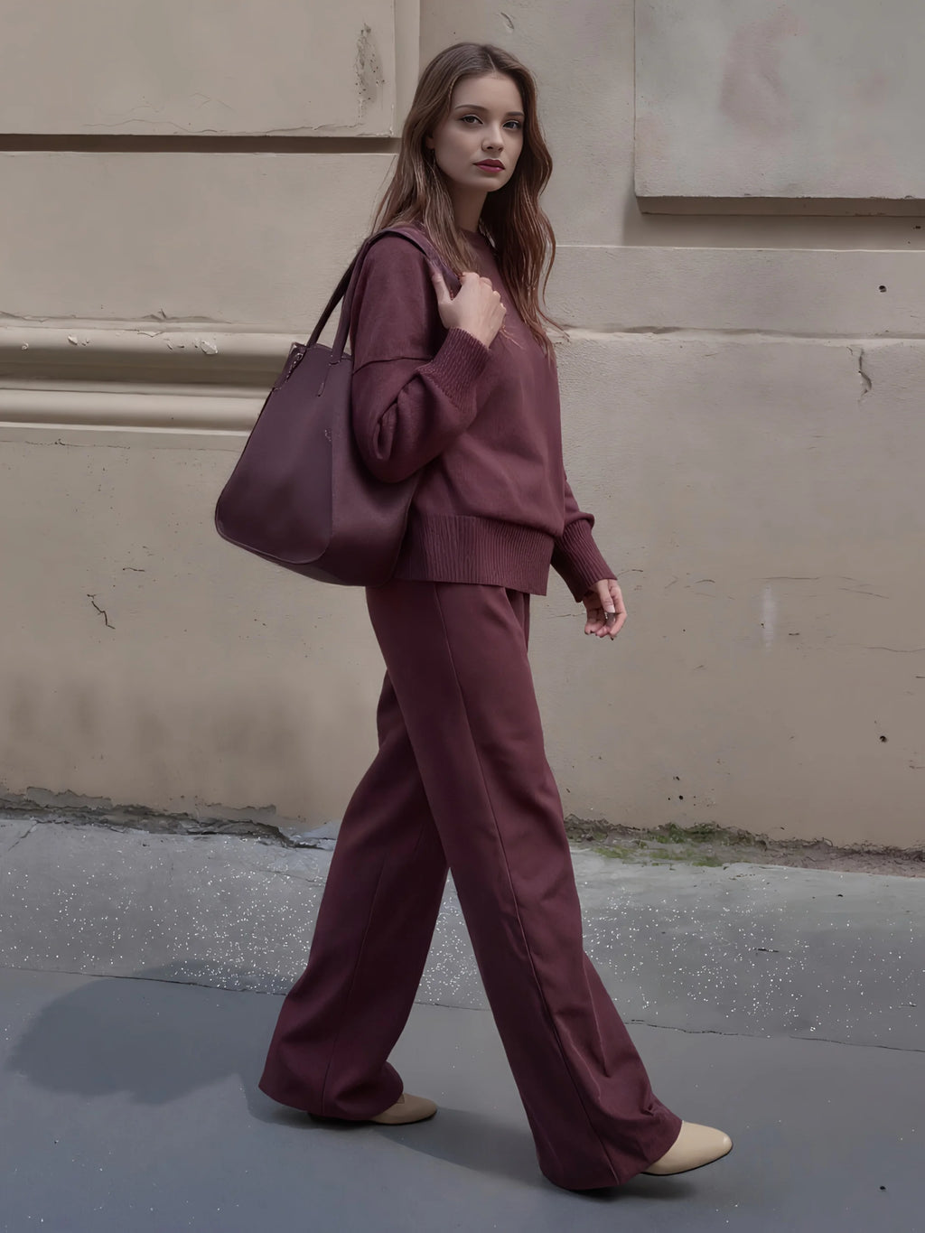 2025 new women's fashionable casual sportswear two-piece set women's wool sportswear wide leg pants two-piece set,