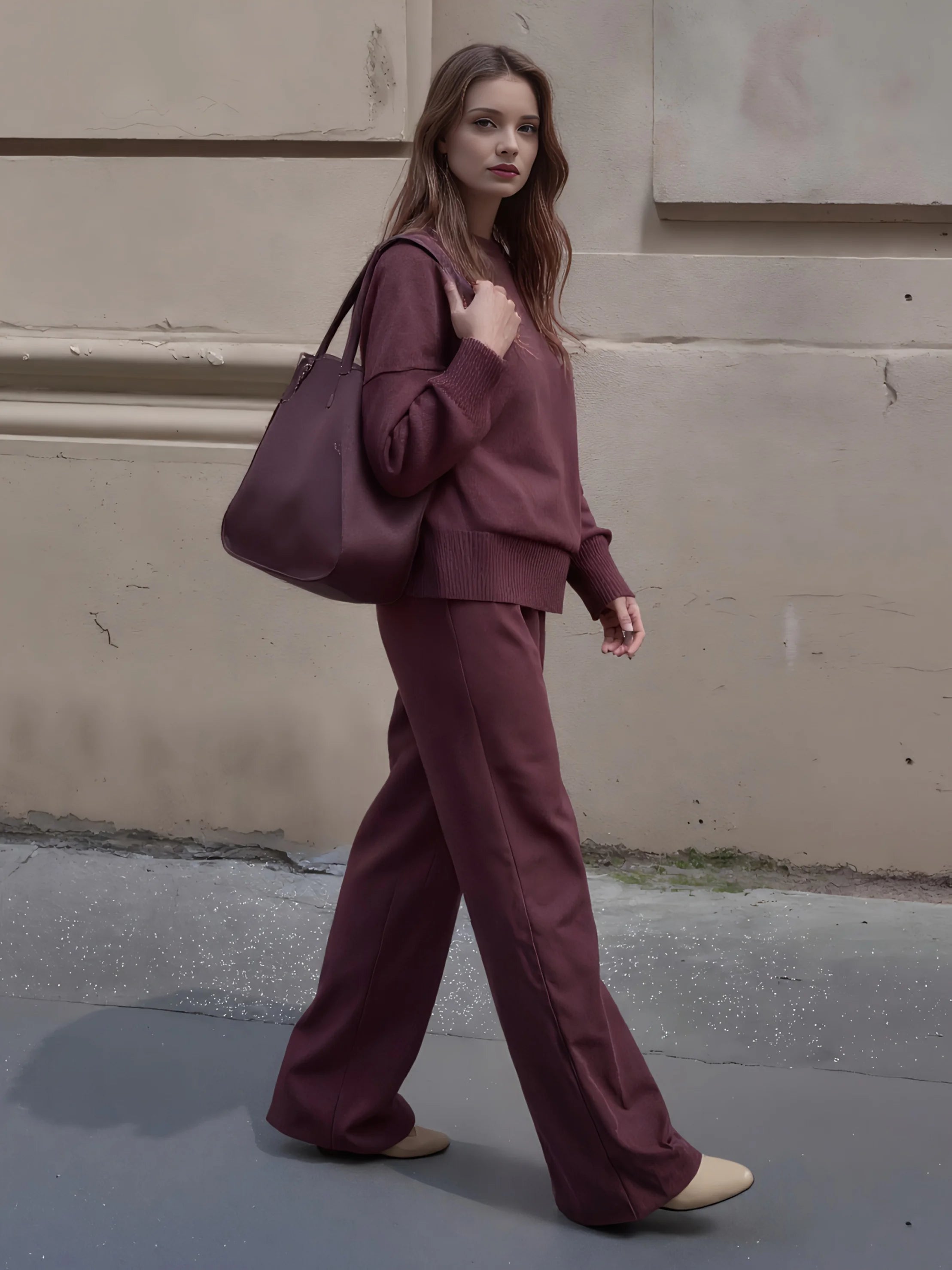 2025 new women's fashionable casual sportswear two-piece set women's wool sportswear wide leg pants two-piece set,