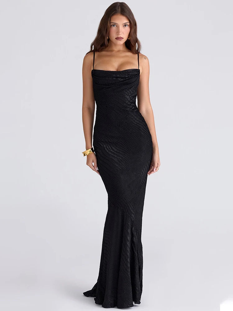 Mozision Spaghetti Strap Backless Sexy Maxi Dress Women Gown Elegant Zipper Sleeveless Evening Club Party Fishtail Long Dress