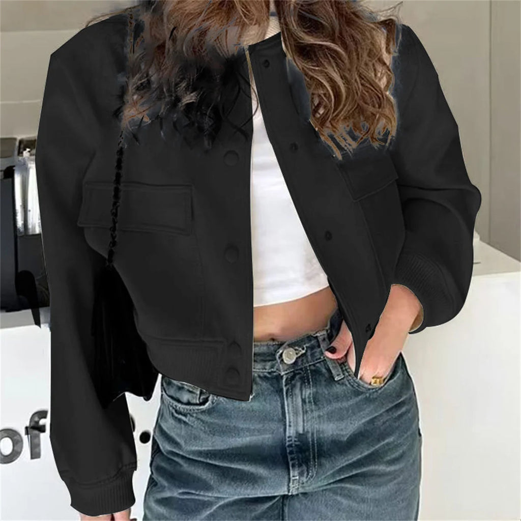 Fashion Single Breasted Jacket For Women 2025 Autumn Spring Long Sleeve Pocket Coat Lady Vintage Loose Streetwear Chic Casual