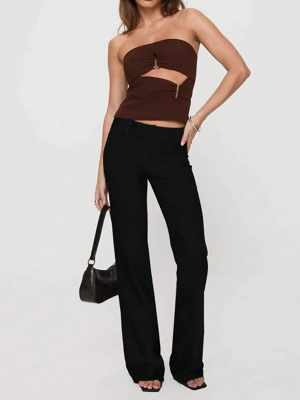 Women Low Drop Waist Casual Work Business Waist Button Design Elastic Waist Color Block Striped Long Pants Suitable for Office