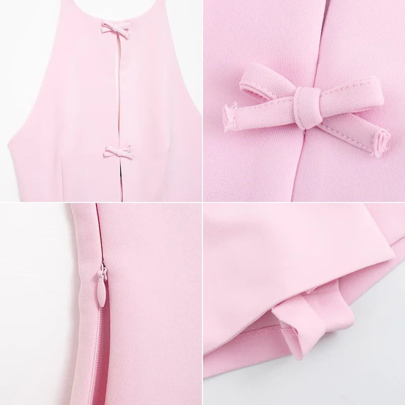 Tuularose Bow Backless Vest Women Summer Sleeveless Halter Hollow Top Elegant Slim Skirt New Y2k Female Tanks  Short Top Office