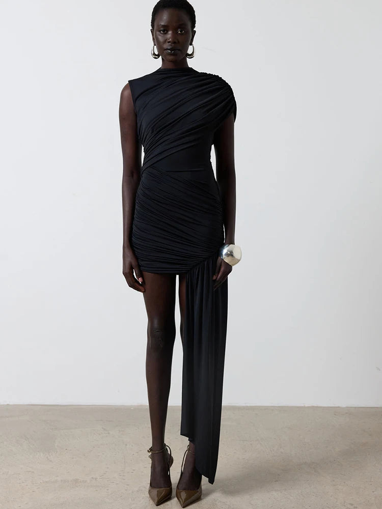 Dress Poly – Draped Asymmetrical Mini